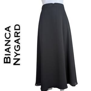 Bianca Nygard VTG Black Midi Flare Wrap Skirt Sheer Overlay Dressy Party Sz 16